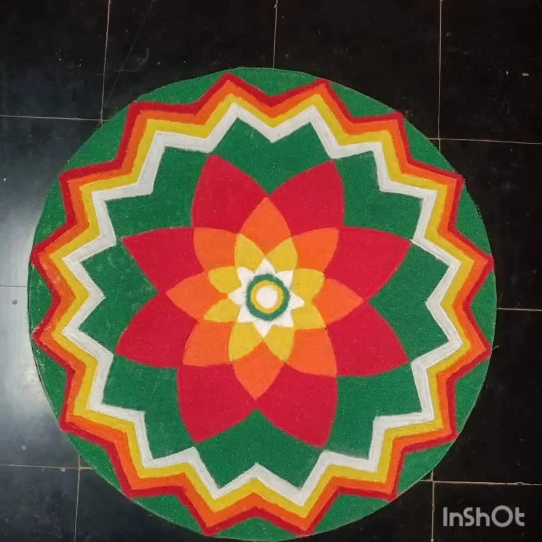 ಯಲ್ಲಾಪುರ: ಭರತನಹಳ್ಳಿ ಭ್ರಮರಾಂಭದೇವಿ ಸನ್ನಿಧಿಯಲ್ಲಿ ಸಹೋದರಿಯರ ಕೈಯಲ್ಲಿ ಆಕರ್ಷಕ ಅರಳಿದ ರಂಗೋಲಿ