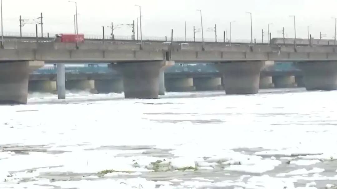 दिल्ली की यमुना नदी पर झाग की मोटी परत, कालिंदी कुंज में प्रदूषण पर फिर उठे सवाल