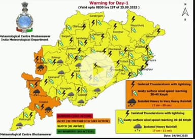 ଡୁଙ୍ଗୁରିପାଲି: ଆସନ୍ତାକାଲି ପାଇଁ ସୁବର୍ଣ୍ଣପୁର ଜିଲ୍ଲାକୁ ୟୋଲ ୱାର୍ନିଙ୍ଗ ଜାରି, ଜିଲ୍ଲାରେ ବିଜୁଳି ଘଡଘଡି ଶହ ବର୍ଷାର ସମ୍ଭାବନା