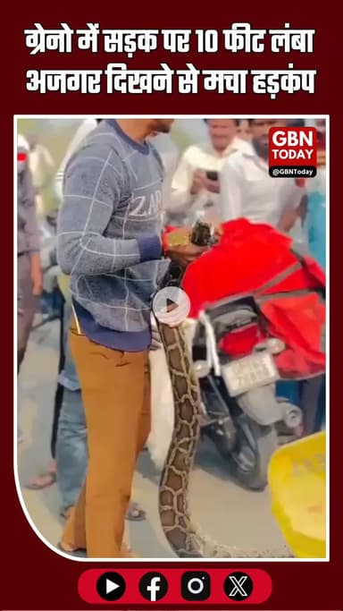 ग्रेटर नोएडा में सड़क किनारे दिखा 10 फीट लंबा विशाल अजगर, लोगों में मची दहशत #GreaterNoida #BreakingNews #PythonRescue