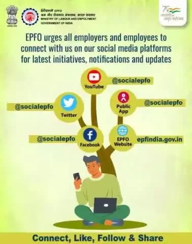 #Connect with #EPFO on all official #socialmedia handles to stay updated about various initiatives & notifications.
#SocialSecurity #Services #ईपीएफ #ईपीएफओ