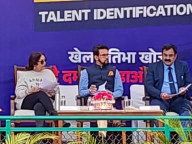 Cheers fill the air as Union Minister Shri Anurag Thakur and MP Smt. Kirron Kher step into the Sector 7 Sports Complex, Chandigarh, to kickstart the KIRTI scheme, paving the way for young sports talents across India! 🎉 #KIRTI #kheloindia