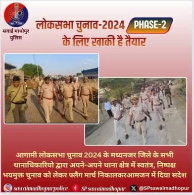 #सवाईमाधोपुर आगामी लोकसभा चुनाव #2024 के मद्देनजर स्वतंत्र, निष्पक्ष, भयमुक्त चुनाव को लेकर जिले में #फ्लैगमार्च निकालकर आमजन को दिया संदेश।