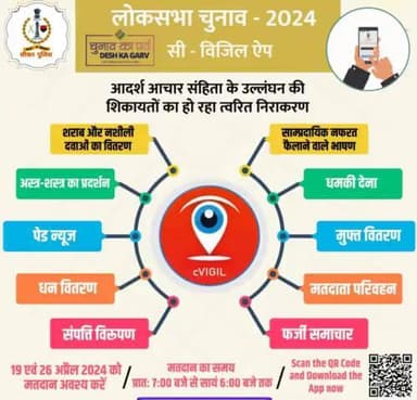 आदर्श आचार संहिता (MCC) के उल्लंघन की रिपोर्ट के लिए cVISIL App को प्रयोग में लाएं।
#LokSabha2024 #ChunavKaParv
#DeshKaGarv #Eci
#GeneralElections2024
#Elections2024 #LS2024