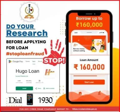 त्वरित नगदी के लालच में न पड़ें , फर्जी लोन ऐप्स से सतर्क रहें।
Don’t get lured by quick cash! Stay vigilant against fake loan apps.
#CyberSmart #FraudAlert #StaySafeOnline #CyberSafeIndia #CyberAware #StayCyberWise #I4