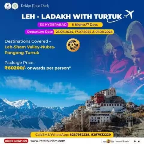 Set off on an #adventure with IRCTC Tourism's #Leh With Turtuk Ex #Hyderabad (SHA41) tour package. Traverse through the breathtaking valleys of #Ladakh and visit serene monasteries and villages.