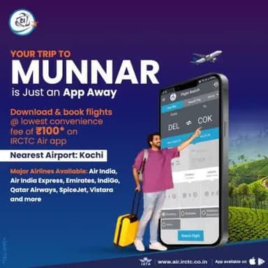 Plan a trip to Munnar with a few taps.
Book flights on #IRCTC #Air app at the lowest convenience fee of ₹100.