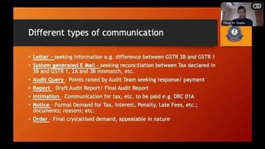 Different types of communication between taxpayers and Development.  Do watch the video to understand great deal.