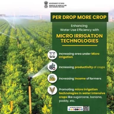 Enhancing Water Use Efficiency with Micro Irrigation Technologies!
#PerDropMoreCrop scheme focuses on enhancing water use efficiency at the farm level through #MicroIrrigation (Drip & Sprinkler
