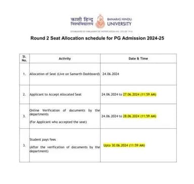 #AdmissionAlert
PG #Admission 2024-25: Schedule for the 2nd round of Seat Allocation
#BHU #BanarasHinduUniversity