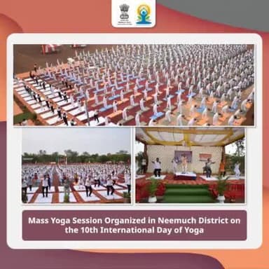 On the 10th #IDY2024, Neemuch District in Madhya Pradesh hosted a large yoga session, showcasing their commitment to health & wellness. Participants of all ages celebrated yoga's holistic approach, reflecting unity. @moayush