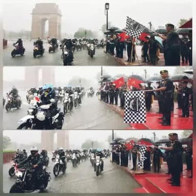 In the midst of rain, the enthusiasm was undeterred, #COAS Gen Manoj Pande flagged off the #IndianArmy D5 Motorcycle Expedition at the #NationalWarMemorial, New Delhi. 🇮🇳🏍️  @pibindia