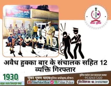 #सीकर
🔺अवैध हुक्का बार के संचालक सहित 12 व्यक्ति गिरफ्तार
#थाना_जाजोद
#TeamSikarPolice