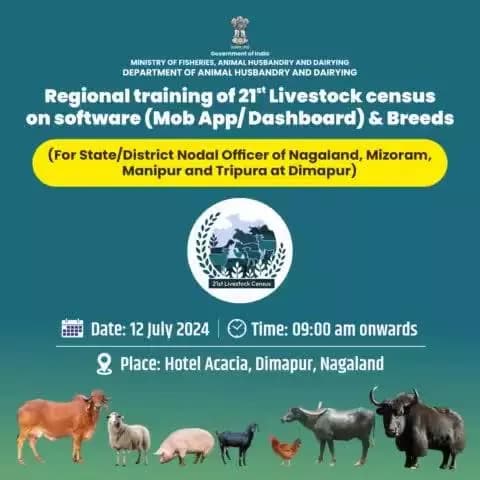 A regional training session for State and District Nodal Officers from Nagaland, Mizoram, Manipur, and Tripura will be conducted on July 12, 2024, at the Hotel Acacia, Dimapur, Nagaland.