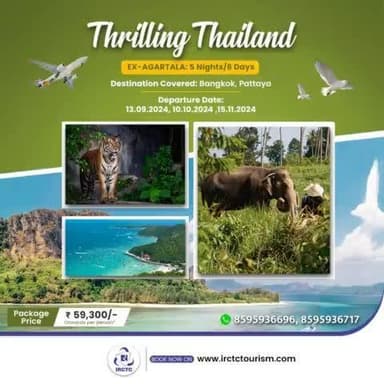 Want to go on a perfect international trip? If yes, #IRCTCTourism's Thrilling #Thailand Ex-#Agartala (EGO012A) tour is for you. The package gives you glimpses of Thailand's finest sights with accommodation and meals arranged.