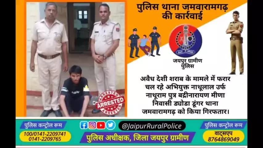पुलिस थाना #जमवारामगढ़ ने अवैध देशी शराब के मामले में फरार चल रहे अभियुक्त को किया गिरफतार।