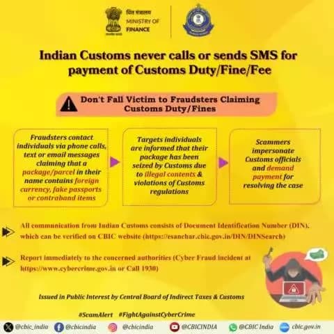 Don't fall victim to fraudsters claiming Customs Duty/ Fines
#ScamAlert #FightAgainstCyberCrime