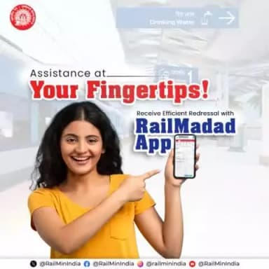 Get assistance with the #RailMadad app while travelling by train.