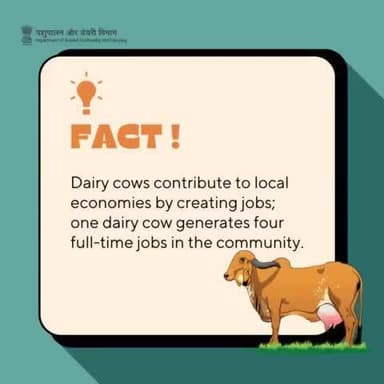 Dairy cows aren't just milk producers; they're job creators too! 
 Did you know that one dairy cow can generate four full-time jobs in the local community? 
#DairyIndustry #SustainableFarming
