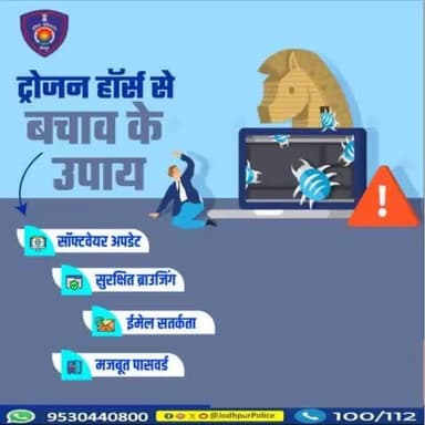 ट्रोजन हॉर्स एक ऐसा खतरनाक प्रोग्राम है, जो खुद को एक उपयोगी सॉफ्टवेयर के रूप में छिपाता है। लेकिन एक बार जब आप इसे रन करते हैं, तो यह आपके कंप्यूटर को गंभीर नुकसान पहुंचा सकता है। #jodhpur #trojan_horse #software #computer