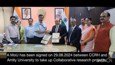 MoU signed between CCRH and Amity University on 29.08.2024 to take up collaborative projects.
#CCRH #Amityuniversity
