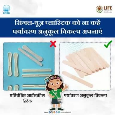 प्रतिबंधित आइसक्रीम स्टिक की जगह पर्यावरण अनुकूल विकल्प जैसे बांस या लकड़ी से बनी बायोडिग्रेडेबल स्टिक का उपयोग करें।
#SayNoToSUP #SingleUsePlastic #MissionLiFE #ChooseLiFE