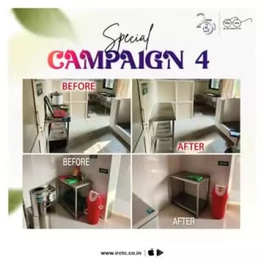 As Special Campaign 4, a cleanliness drive was conducted at IRCTC’s Bhusawal Cluster Kitchen under West Zone.
#SwachhataPakhwada2024
#IRSpecialCampaign4
#SwachhBharat