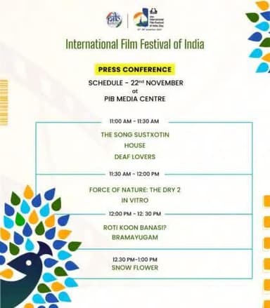 #IFFI2024
Check out the 55th #IFFI's
Press Conference Schedule for today
🗓️ 22 November, 2024