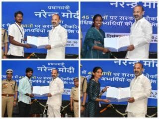 Shri Bandi Sanjay Kumar, Hon'ble Minister of State for Home Affairs, handed over appointment letters to the newly selected candidates under Mission Recruitment-#RozgarMela 14th Tranche, Phase-II at CISF, NISA Campus, Hyderabad.