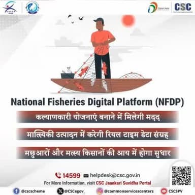 National Fisheries Digital Platform (NFDP)...
- Will collect real time data in fisheries production
- The income of fishermen and fish farmers will improve
- Will help in creating welfare schemes