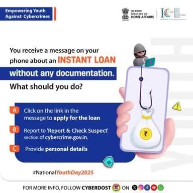 Contest Alert !!
#NationalYouthDay पर @CyberDost के क्विज़ में भाग लें और I4C से सर्टिफिकेट पाने का मौका पाएं!