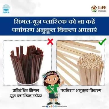 #SingleUsePlastics #MissionLiFE #ChooseLiFE
प्रतिबंधित सिंगल यूज़ प्लास्टिक के बजाए पर्यावरण अनुकूल विकल्प उपयोग करें, इससे न केवल सिंगल यूज़ प्लास्टिक का उपयोग कम होगा, बल्कि पर्यावरण भी संरक्षित होगा।
@railminindia