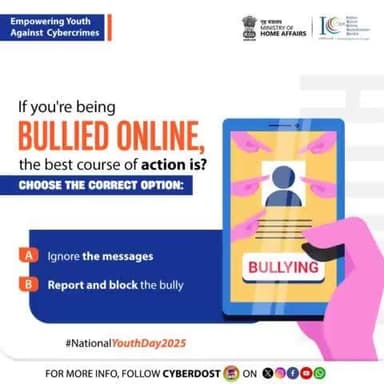 Contest Alert !!
#NationalYouthDay पर @cyberdost.i4c के #Quiz शृंखला में भाग लें और I4C से सर्टिफिकेट पाने का मौका पाएं और रोमांचक उपहार भी जीतें!