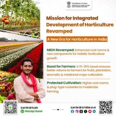 Mission for Integrated Development of Horticulture (MIDH) in India has entered a new era with enhanced funding and innovative components aimed at transforming horticulture
#agrigoi #CDP #MIDH