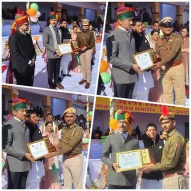 #गणतंत्र_दिवस_समारोह_2025 के अवसर पर उत्कृष्ट कार्य करने वाले अधिकारी/कर्मचारी को मंत्री राजस्थान सरकार #श्री_राज्यवर्धन_सिंह_राठौड़ द्वारा सम्मानित किया गया।
#सुश्री_चारुल_गुप्ता आरपीएस
#श्री_बच्चू_सिंह ASI
#श्री_शिवदत्त हेड कांस्टेबल