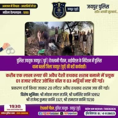 #पुलिस उपायुक्त जयपुर पूर्व के निर्देशन में पुलिस थाना #बस्सी की बङी कार्यवाही ।