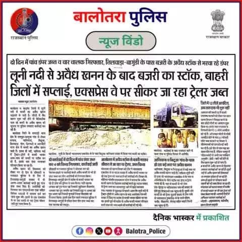 #BalotraPoliceInNews: बालोतरा पुलिस की कार्यवाही।
#PoliceRajasthan #Balotra #Newspaper #BalotraCity #BalotraReport #BalotraDailyNews #DainikBhaskarReport