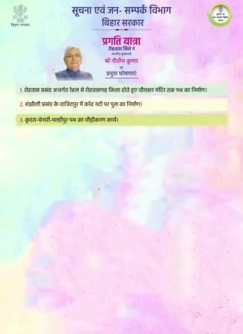 माननीय मुख्यमंत्री #NitishKumar की रोहतास में प्रगति यात्रा के दौरान प्रमुख घोषणाएं ।
#PragatiYatra
#BiharGovernment