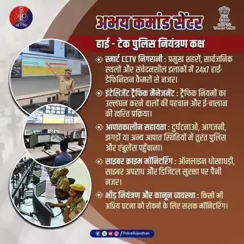 #अभय_कमांड_सेंटर – सुरक्षित राजस्थान की नई पहचान!
आपकी सुरक्षा, हमारी जिम्मेदारी!
#राजस्थान_पुलिस का हाईटेक अभय कमांड सेंटर हर पल आपकी सुरक्षा के लिए तैयार है।