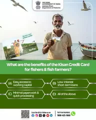 "Empowering Fishermen! The Department of Fisheries, Government of India, supports fishermen by extending Kisan Credit Card (KCC) benefits. Over 4.5 lakh KCCs issued, boosting India's fisheries sector! #KCC #FisheriesSupport #FishFarmers