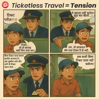 टिकट के साथ यात्रा करें और सफ़र को सुगम बनायें। बिना टिकट रेल यात्रा दंडनीय अपराध है। नियमों का पालन करें और जिम्मेदार रेल यात्री बनें।
#ResponsibleRailYatri@railminindia