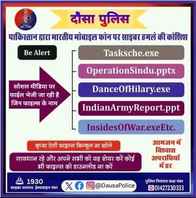 सोशल मीडिया पर आप बिना मतलब किसी भी प्रकार का कोई भी #लिंक ओपन ना करें और ना ही दूसरे को भेजे, बिना मतलब के लिंक क्लिक करने पर आप #ठगी का शिकार हो सकते हैं। दौसा पुलिस द्वारा जनहित में जारी।
#IgpJaipur
#PoliceRajasthan