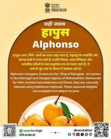 सही जवाब - हापुस / Alphonso
#Agriculture #Agrigoi
#KrishiPaheli