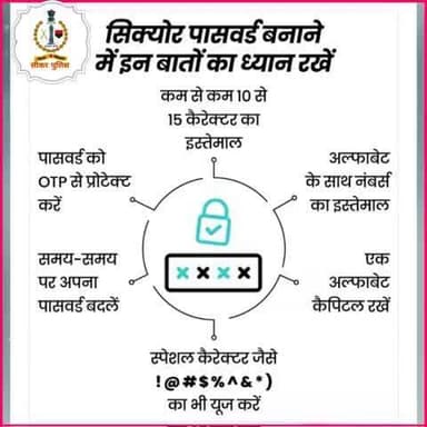 सिक्योर पासवर्ड बनाने में इन बातों का ध्यान रखें।
#cybersafety #CyberSecurity
#password #OTP #cyberdost