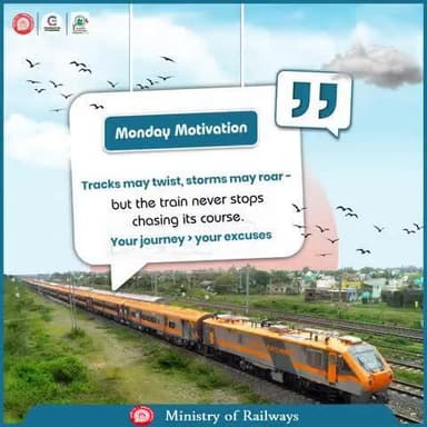 Trains don’t quit on curves - why should you? Be like a train - steady, focused, and always moving forward.🚉📷 #MondayMotivation #IndianRailways #StayOnTrack @railminindia @mygovindia @EBSB_Edumin #MissionLife #safety