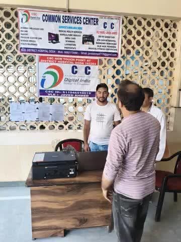 Today we open CSC new touch point at District Hospital doda and provide online Services to people and we thanks to Deputy Commissioner Doda Shri. Harvinder Singh and MS Dr.Tanveer Ahmed This happened only with their support.