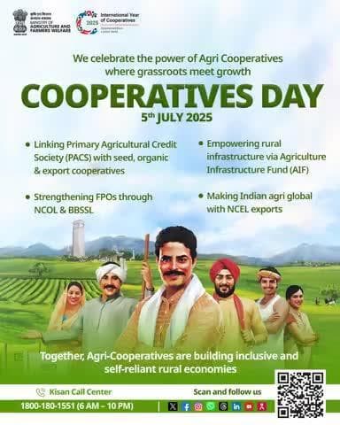 Celebrating Agri-Cooperatives: Empowering farmers, boosting exports & building rural India's self-reliance. 
#CooperativesDay2025
