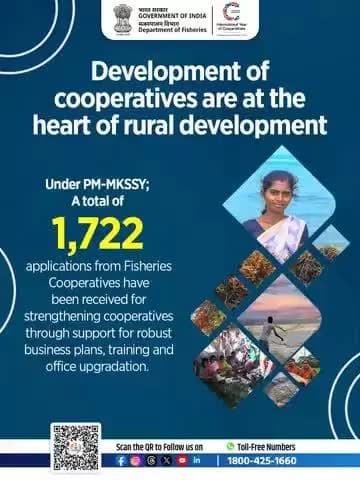 Under #PMMKSSY, 1,722 Fisheries Cooperatives have applied for support to strengthen business plans, enhance training & upgrade offices.
Stronger cooperatives = stronger economy.
#RuralDevelopment #Fisheries