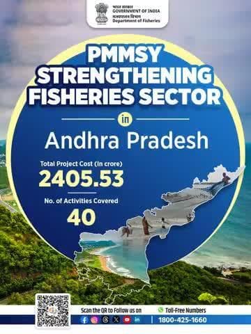 Andhra Pradesh leads the way under #PMMSY with 40 activities and a massive ₹2405.53 Cr investment!
Transforming fisheries into a growth engine.
#BlueRevolution #FisheriesDevelopment #MarineEconomy