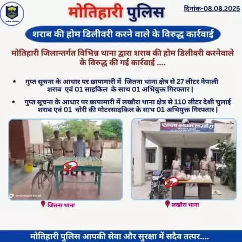 शराब की होम डिलीवरी करने वाले के विरुद्ध कार्रवाई...
@bihar_police @iprdbihar